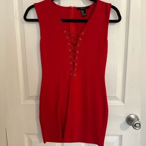 Red Lace-Up Dress